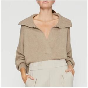 BROCHU WALKER Marlowe Cropped Henley Sweater in Taupe, Size Small